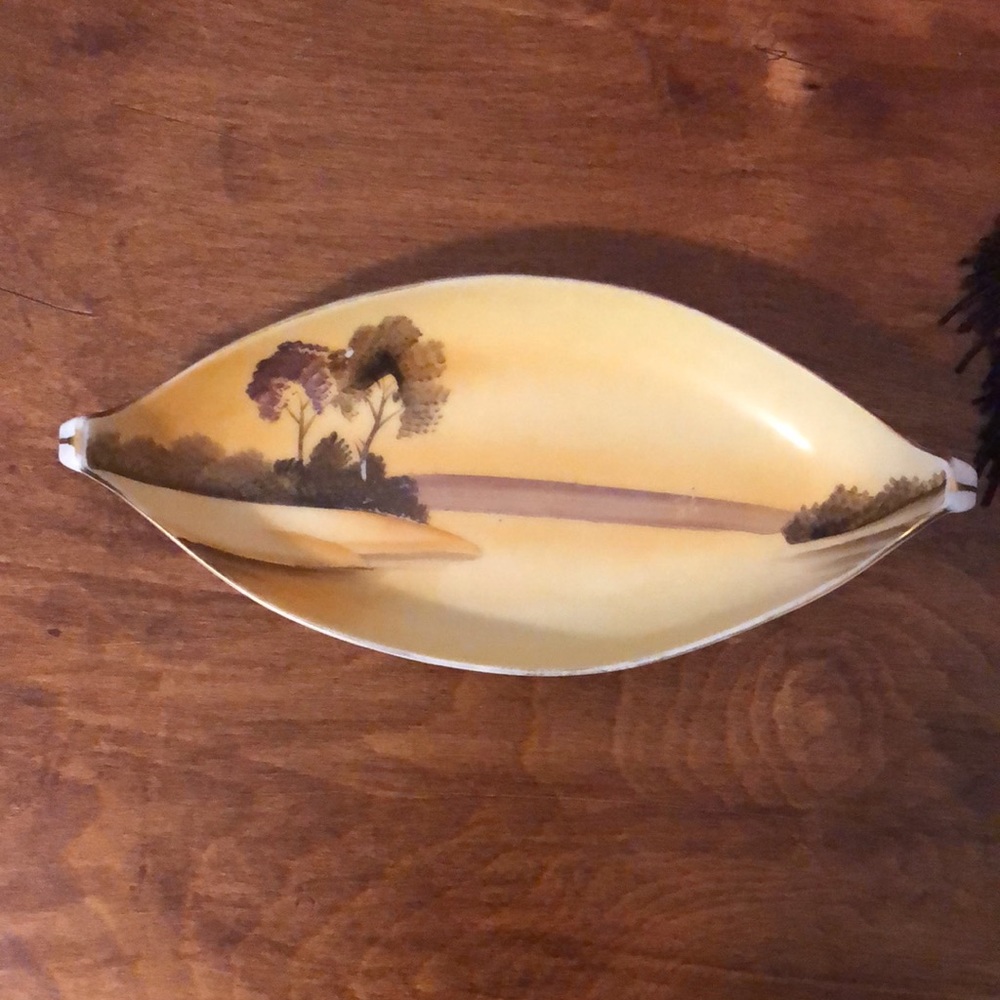 Japan Porcelain Ceramic Dish Oblong Shape Island Sea Landscape